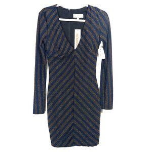 Cosmopolitan Womens Medium Bodycon Dress Cobalt Blue‎ Metallic V Neck Lined NEW